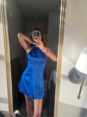 SHEIN Cobalt Blue Satin Halter Mini Dress